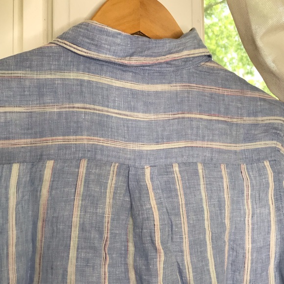 Gap 100% Linen Boyfriend Stripe Popover Blue Tunic Half Button - Picture 4 of 8